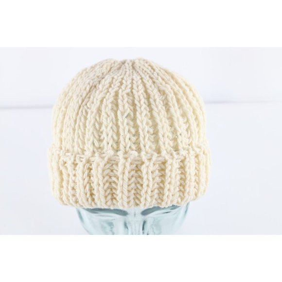 NOS Vintage 90s Streetwear Womens Blank Ribbed Knit Winter Beanie Hat Cap Cream Vintage | Accessories | Nos Vintage 9s Streetwear Womens  main image 2